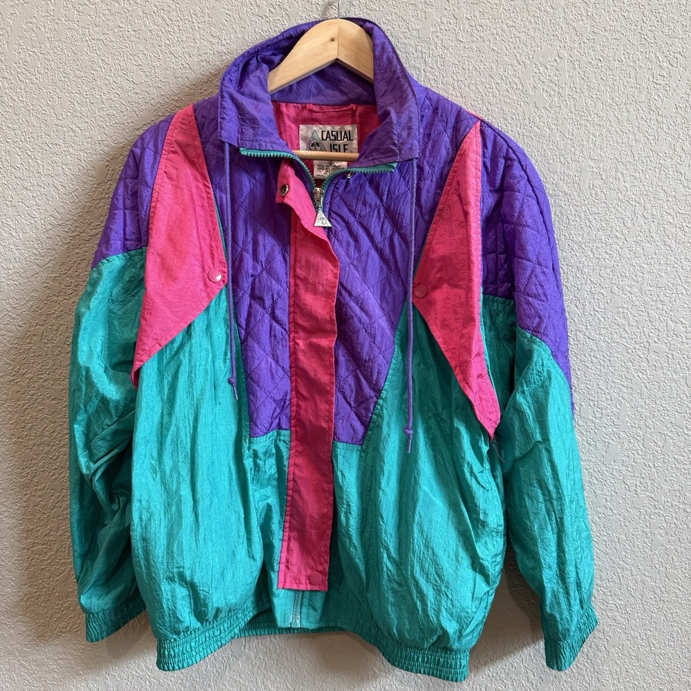 80s Casual Isle Colorblock Nylon Windbreaker Jacket Men's Small